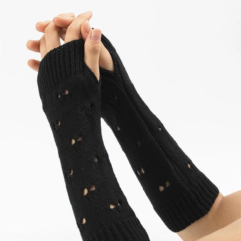 1pair Winter Warmer Women Gloves Stylish Hand Girls Lolita Arm Crochet Knitting Hollow Heart Mitten Warm Fingerless Gloves