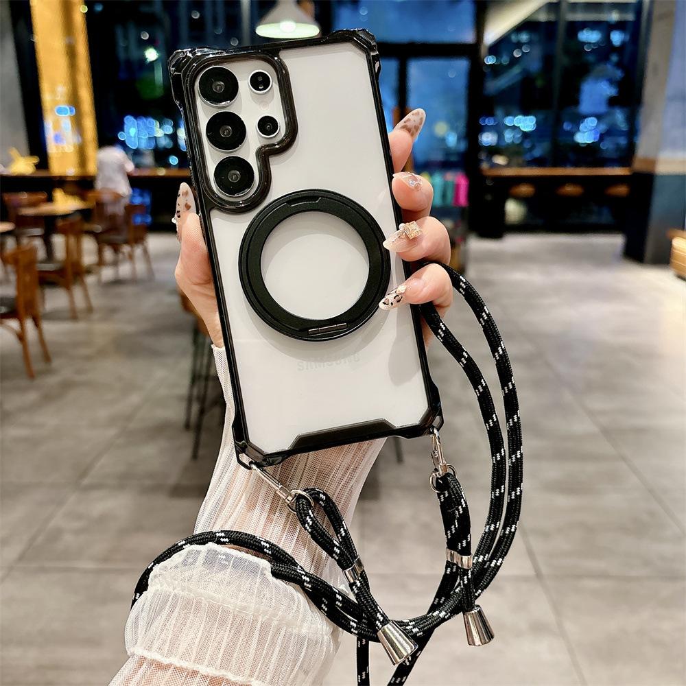 Back Bracket Mobile Phone Case Suitable for Samsung S25 Apple IPhone 16 Promax Crossbody Adjustable Lanyard To Prevent Falling