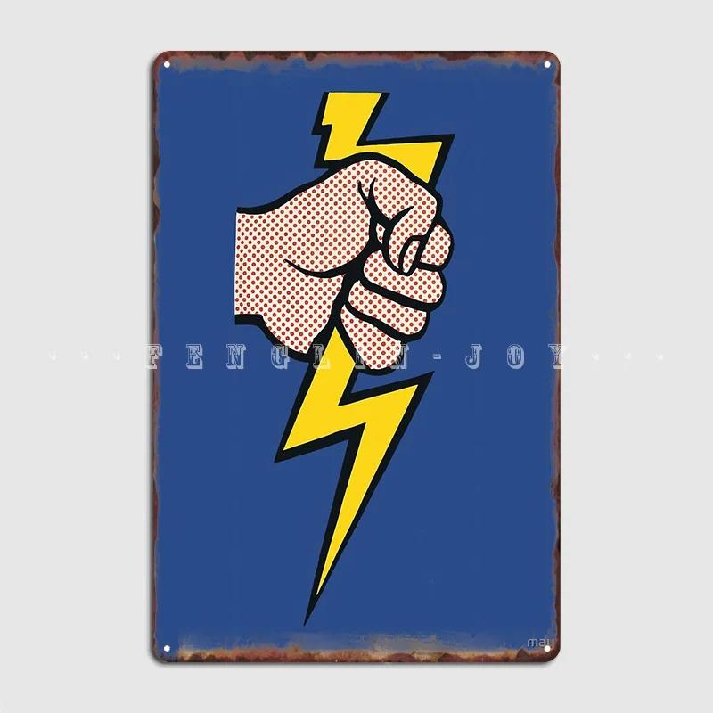 A Vectorised Roy Lichtenstein Lightnings Bolt Metal Sign Garage Decoration Retro Kitchen Cinema Kitchen Tin Sign Posters 20x30cm
