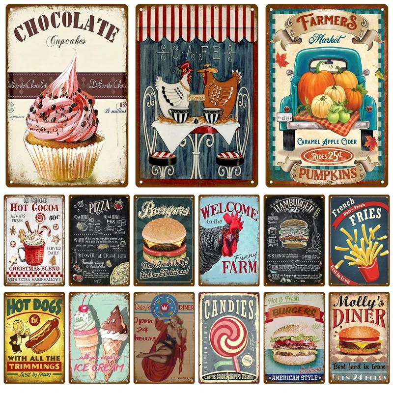 Metal Sign Delicate Fast Food Plate Tin Sign Plaque Vintage Restaurant Home Bar Cafe Kitchen Metal Poster Wall Decor Accessories