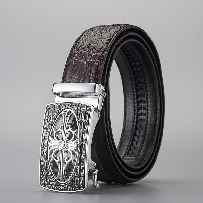 Belt Men'S Business High-End Leather Alligator Pattern Automatic Buckle Belt Embossing