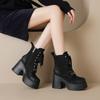 Polished retro muffin platform Martin boots women's 2025 autumn and winter velvet leather thick heel British style super high heel short boots
