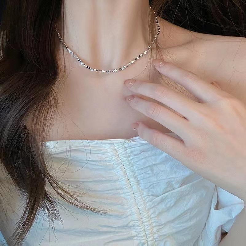 Strong Tears Recommendation~ Popular Xiaomi Beads Ring Broken Silver Advanced Sense Clavicle Chain Cold Wind