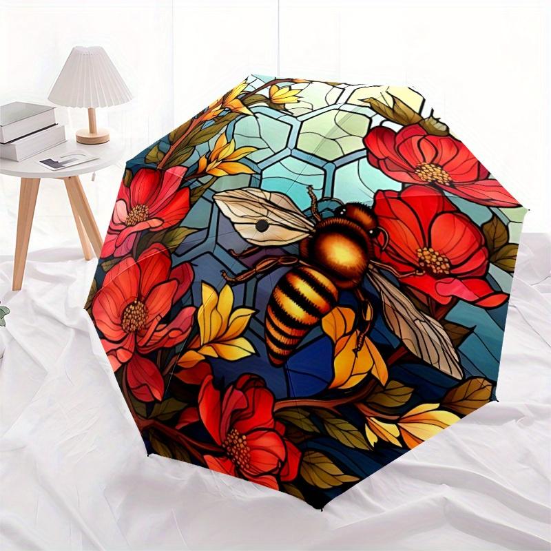1pc Bee Garden Automatic Open/close Umbrella, 8-Rib Sturdy Structure, Portable Travel Umbrella, Parties, Everyday Use, Outdoor Accessory, Ar