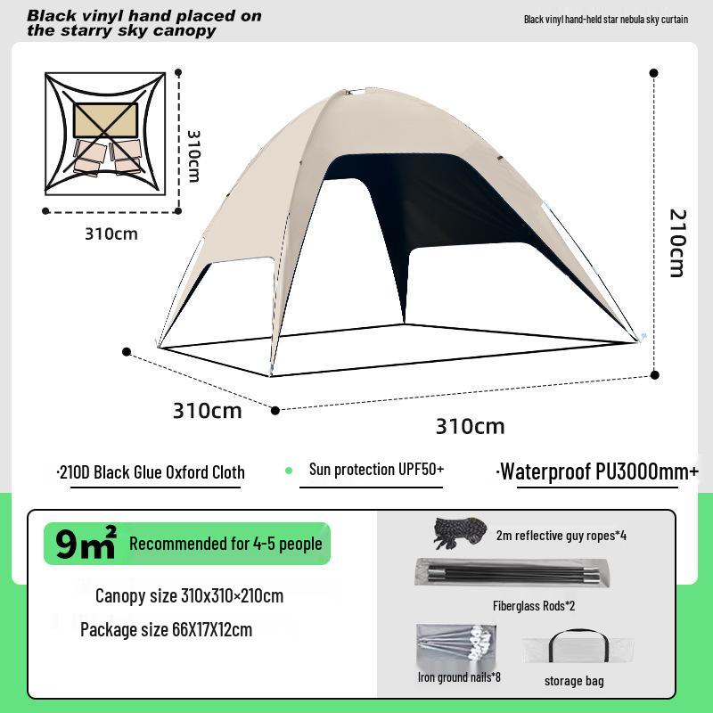 

New Style Dome Black Vinyl Camping Tent: Portable, Rainproof, Sunshade, No-Setup Canopy for Quick & Easy Sun Protection. 310x310x210 cm серебряный серый