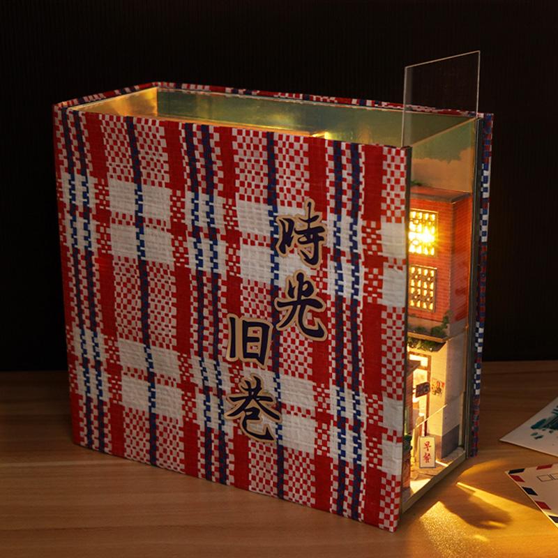 Diy Book Nook Doll House Miniature Wooden Bookshelf Shelf Insert Miniatures Home Model Kit Dollhouse Birthday Toy Gifts