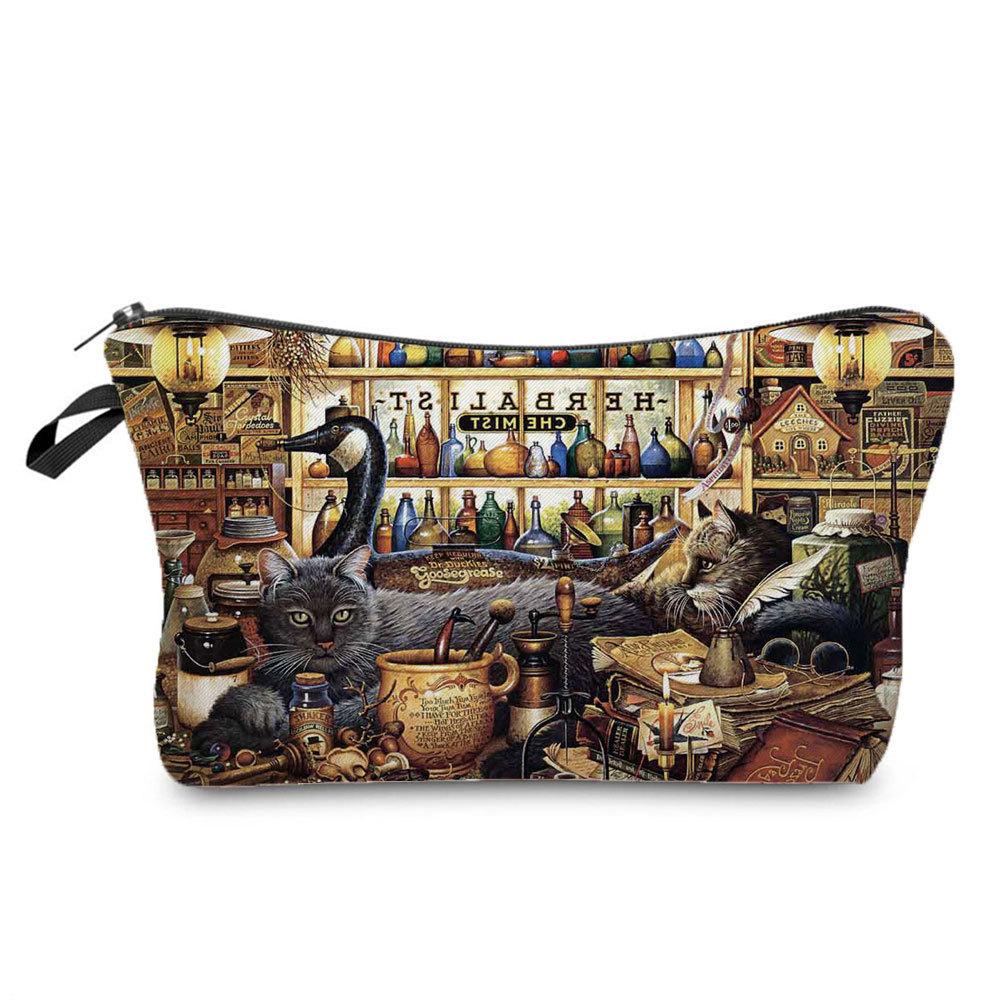 Kvinnor Diverse Kattryck Kosmetikaväska Toalettartiklar Organisera Reseförvaringsfodral 6404