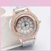 Fashionable Women's Quartz Watch With Rhinestones And Faux Leather Strap