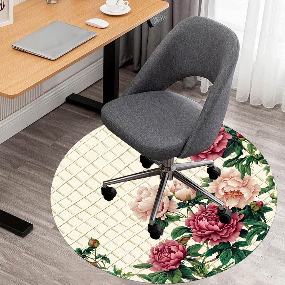 1PC Peony Lattice Office Round Area Rug, Under Office Chairs Bedroom Living Room Home Decor, Carpet for Office -1110108