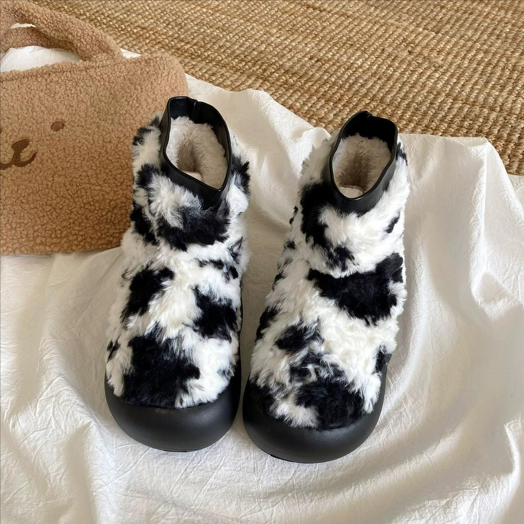 Fashion Luxury Winter Women Short Plush Warm Snow Boots Casual Shoes New Leopard Print Soft Cute Ankle Boots Flats Platform Ladies Shoes