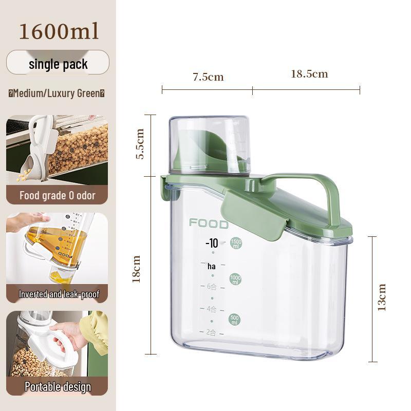Transparent Portable Sealed Container with Measuring Cup for Grain, Cereal, Rice, Cat Food - Moisture & Insect Proof Kitchen Storage.