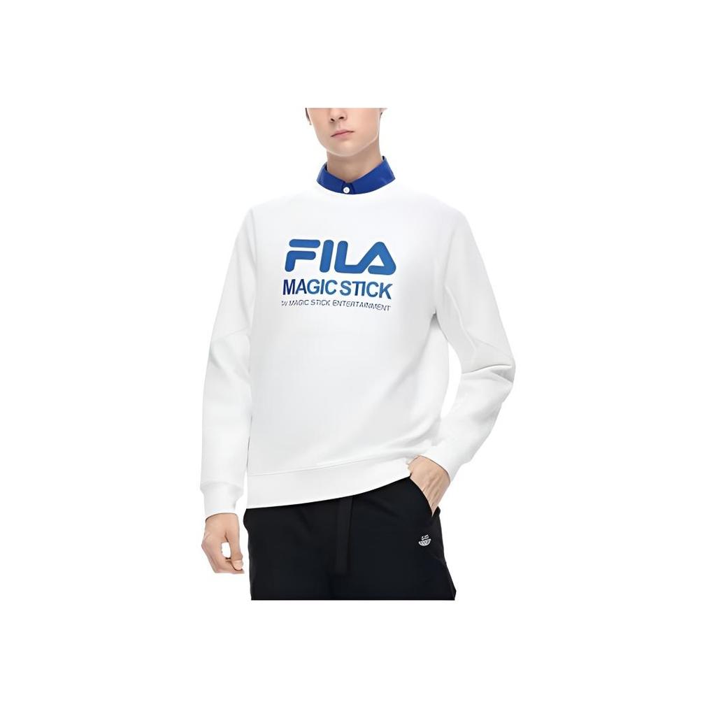 FILA Casual Loose Logo Knit Pullover Long Sleeve American Sweatshirt Men sweatshirt Standard-White F51M249215FWT