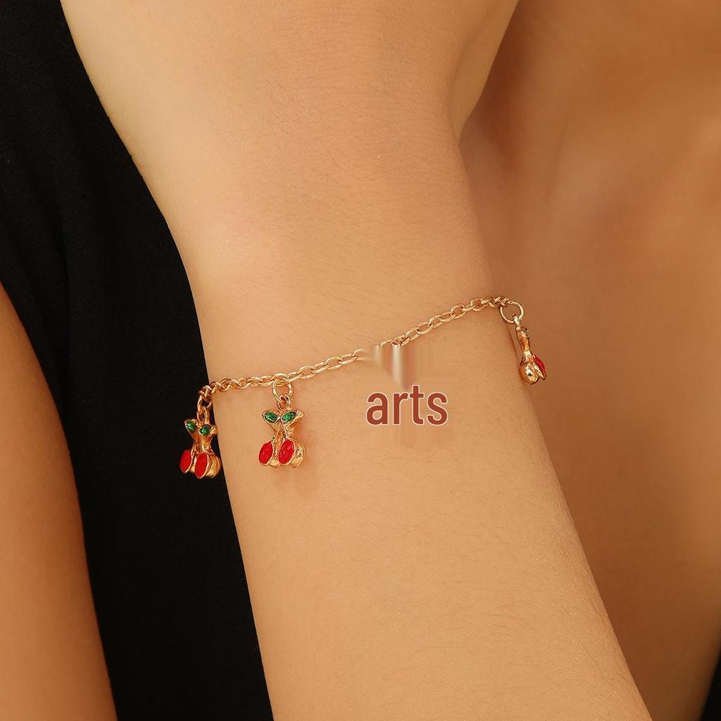 Retro Double-Layer Cherry Bracelet: European & American INS Style with Ancient Chinese Influences