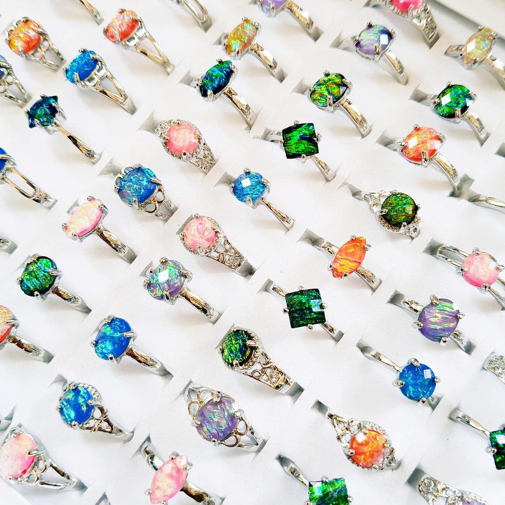 10Pcs Simple and fashionable colored alloy ring for ladies zirconium crystal ring