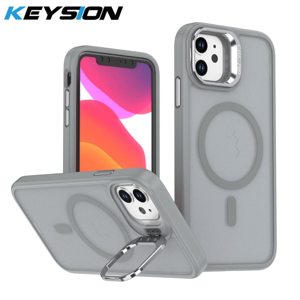 KEYSION Linsenständer Magnetische Handyhülle für MagSafe für iPhone 11 12 Pro Max 11 Pro Matt Durchscheinend Stoßfeste Rückseite