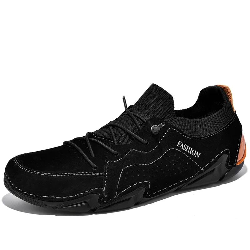 

Мужская прочная и водонепроницаемая легкая кожаная повседневная обувь, дышащая и удобная обувь на плоской подошве для всех сезонов US 5(EUR 38) чёрный