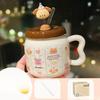 Creative Design Spring Puppy Ceramic Mug with Lid Cute Household Milk Oatmeal Cup Cartoon Cup Souvenir