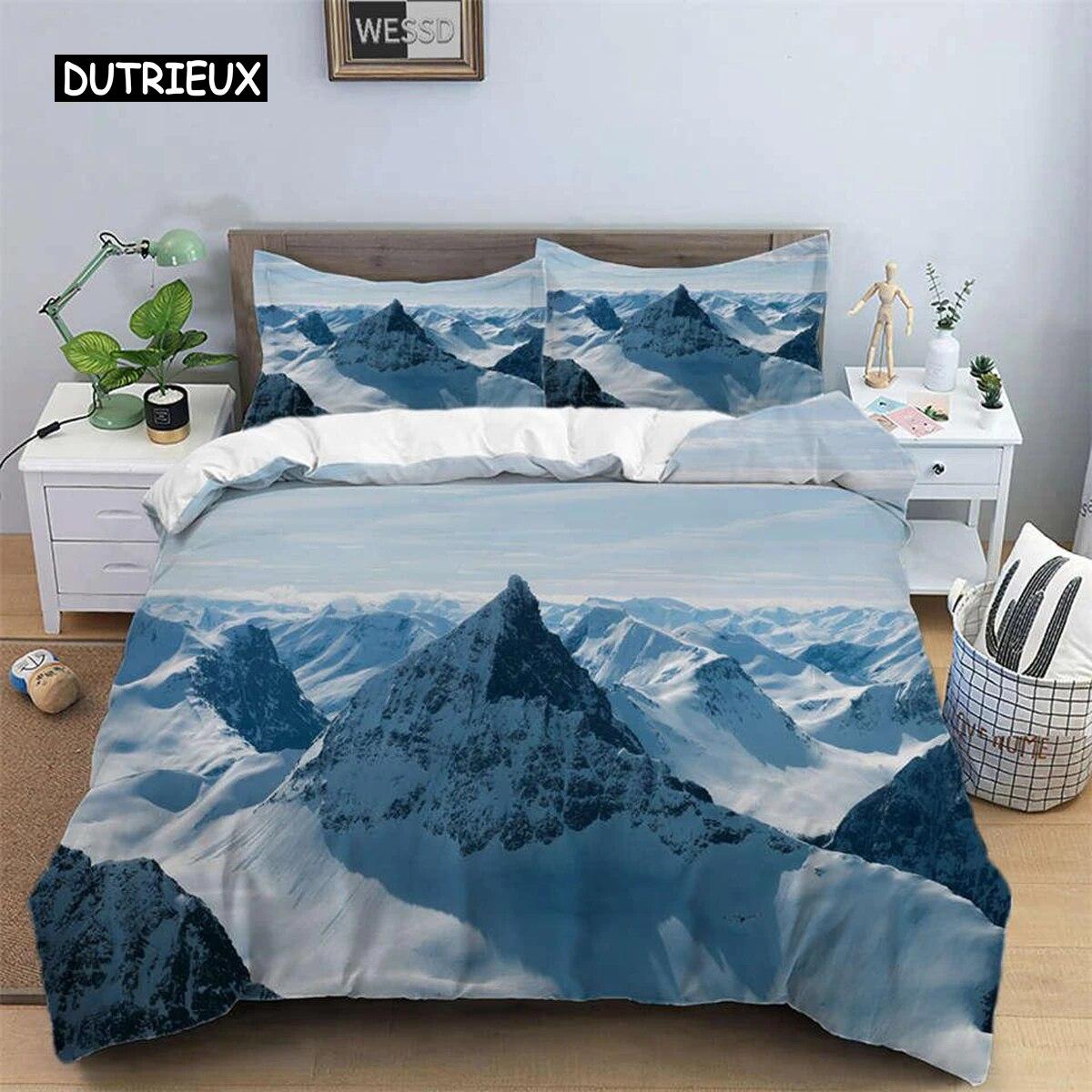 

Комплект пододеяльников Snow Mountain, комплект постельного белья из полиэстера с 3D пейзажем для подростков и взрослых, лыжный склон, зимняя тема, королевское одеяло, комплект из трех предметов EU single(135x200cm)