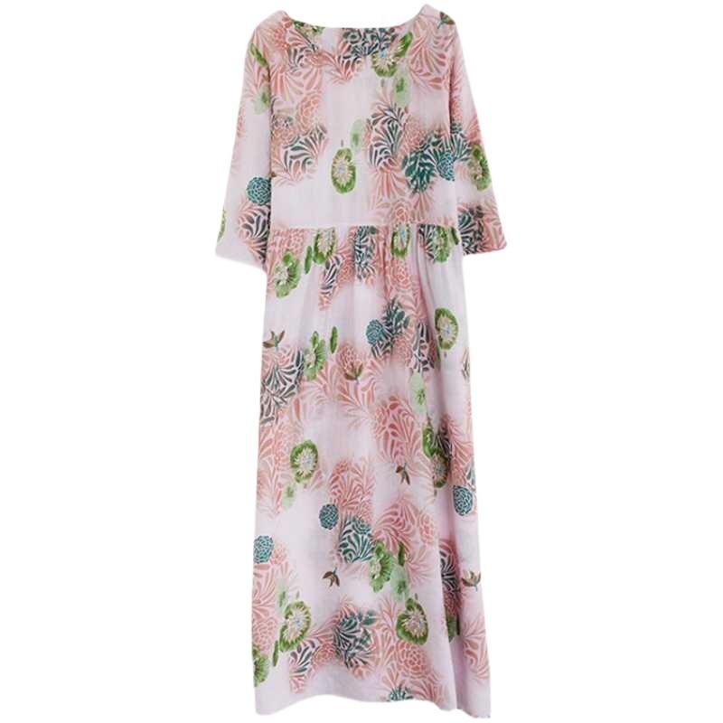 Sommer Neu Übergröße Locker Dünn Rundhals Fünf-Minuten-Ärmel Altersreduzierend Damenkleider