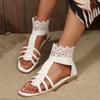 Plus Size 2025 Spring/Summer New Arrival Roman Bohemian-Style Woven Back Zipper Lace Flat Sandals