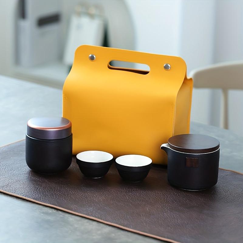 1 Set Reise Tee-Set Porzellan Tee-Set Kungfu Tee-Sets Mit 1 Teekanne (mit Sieb) 4 Teetassen Teekanister Aufbewahrungstasche Alles in einem Geschenk für Picknick O