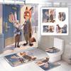 4pcs Official Disney Zootopia Bathroom Collection: Waterproof Shower Curtain with All Characters, 4-Piece Set