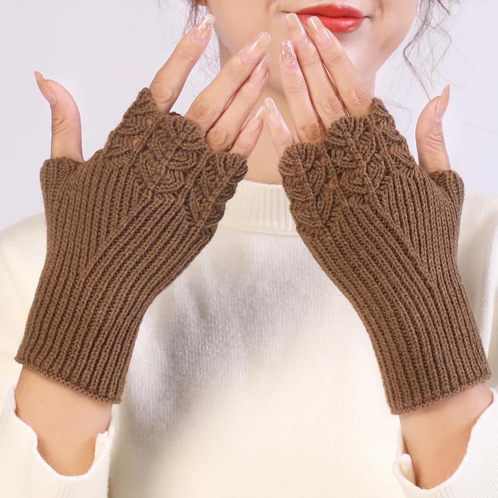 Short Fish Scale Woolen Gloves Autumn Winter New Female Student Fashion Knitted Warm Exposed Finger Sleeves Fake Sleeves