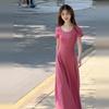 Women's Petite Slim Fit Short Sleeve T-shirt Dress - Solid Color, Waist Cinched, Summer 2026 Style