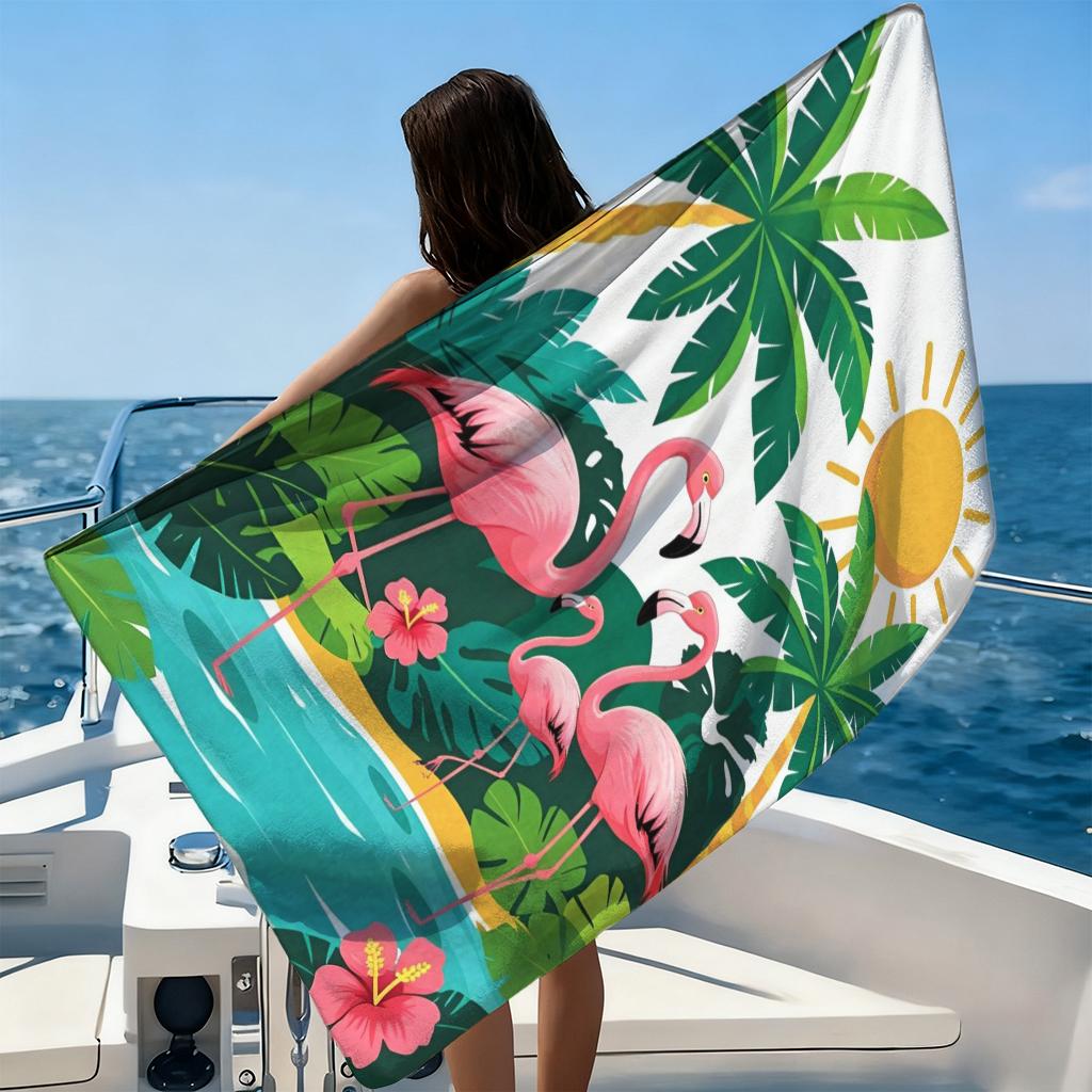 1 Stück Cartoon Flamingo Tropischer Regenwald Strandtuch Super Saugfähig Geeignet für Strandurlaub Pool Sommergeschenk für Freunde