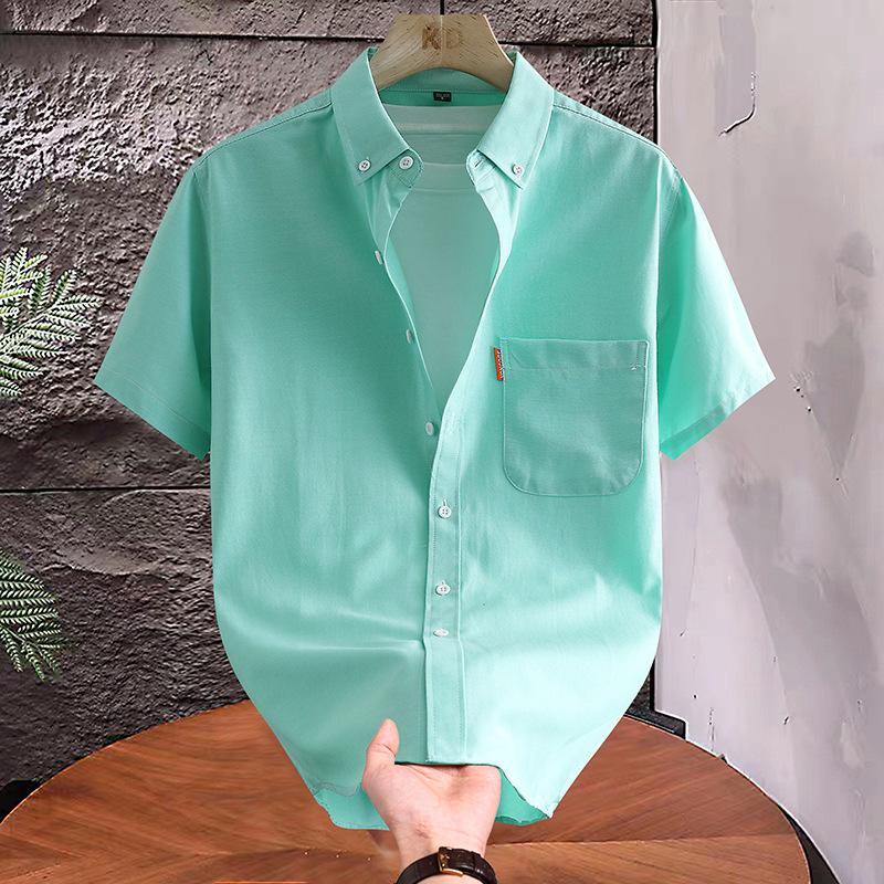Plus Size 5XL Men's Dress Shirt Short Sleeve Summer Cotton Oxford Casual Solid Color Turn Down Collar Regular Fit Daily Top