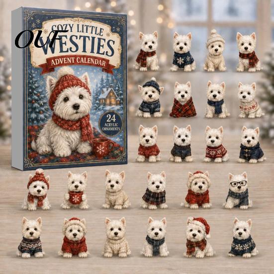Holiday Decoration Accessories 24 Days Cute Dog Advent Calendar 2026, 2D Acrylic Puppy Ornaments Christmas Tree Hanging Countdown Calendar,