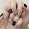 Wearable Nail Stickers Black Silver Glitter Star Shaped Cheeks Rhinestones Short Style Art Finished Product Fake Nails