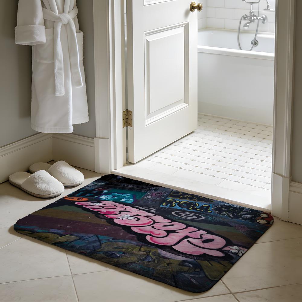 Band KKatseye Floor Mat Soft Flannel Absorbent Mat Non-Slip Rug Home Bedroom Bathroom