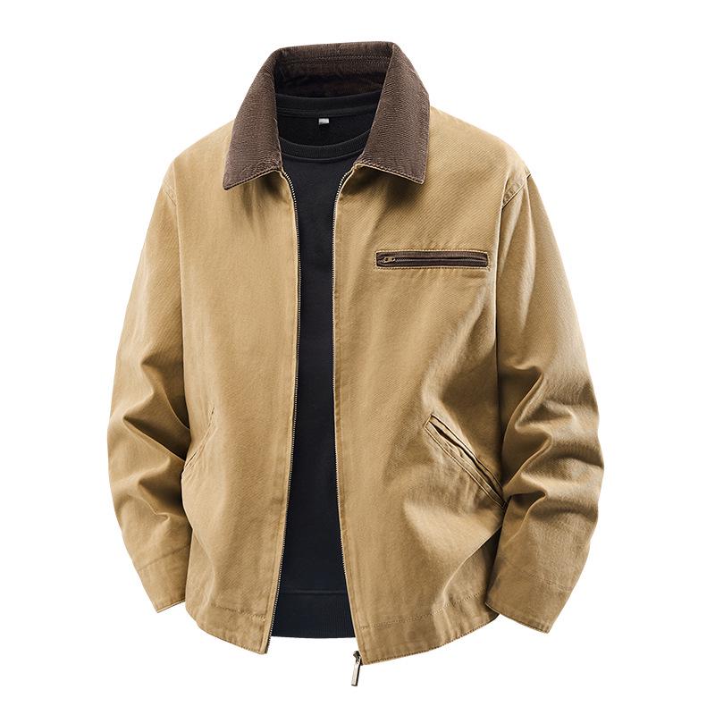 Men's Plus Size Washed Lapel Workwear Jacket - Spring/Autumn