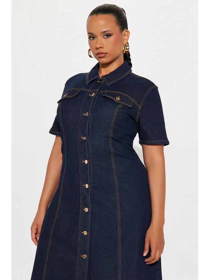 Women's Casual Short Sleeve Denim Dress with Lapel - Summer Style 89375