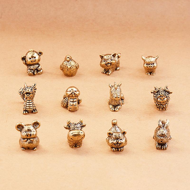 [PLUM]Brass Zodiac Figurines Zodiac Horse Desk Ornament Animals Statue Collectible Car Interior Desk & Home Decor Perfect Gift