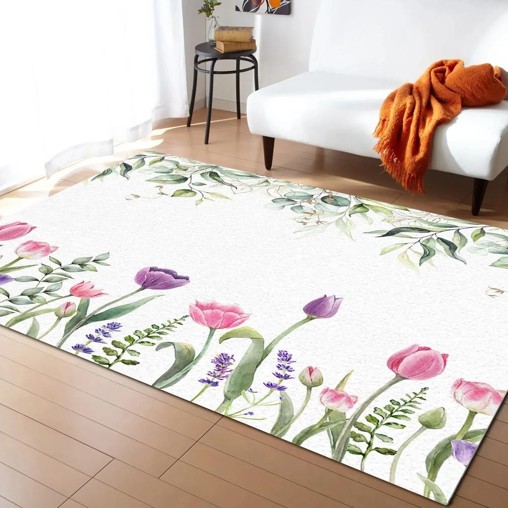 Covor Lalea Primăvară botanic Flori Covor de Zonă pentru Living Dormitor Copii Covoraș de Podea Floral Grădină Naturală Covoraș de Bucătărie