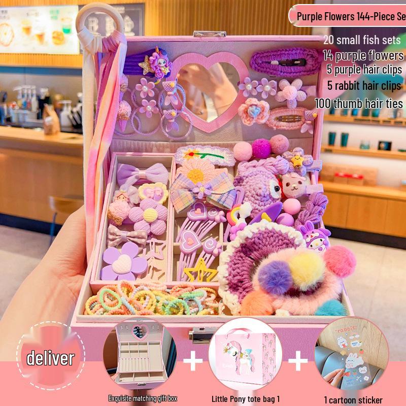 

Подарочный набор детских аксессуаров для волос: Милые заколки для волос, шкатулка для драгоценностей принцессы, повязки на голову и резинки для волос на день рождения