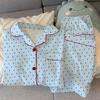 Light Luxury Pajamas Women'S Spring Wrinkled Cloth Long-Sleeved Trousers Thin Sweet Polka Dot Suit Can Be Worn Outside Loungewear