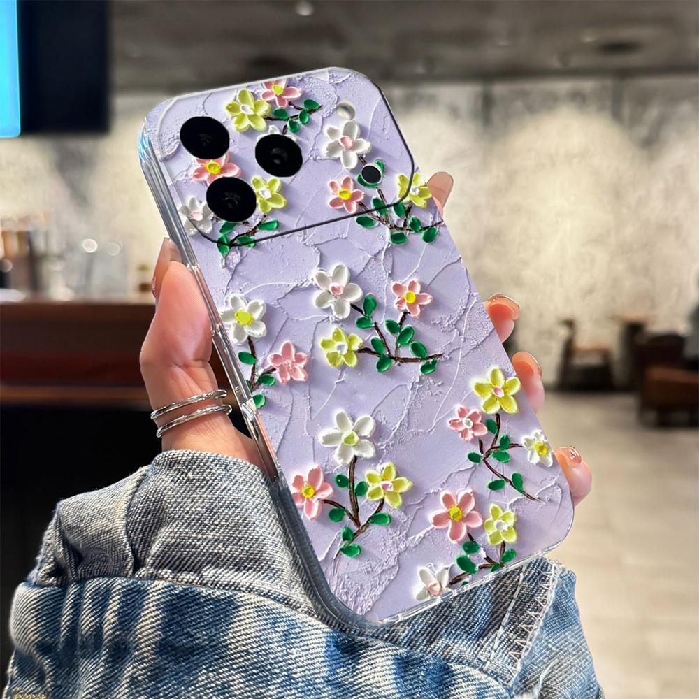 Transparent Clear Lavender Phone Case For Apple Iphone 17 Pro Max 16 15 14 Plus 17Air Rose Flower Oil Painting Shockproof Cover