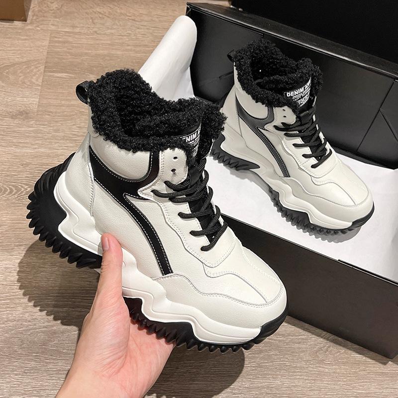 Snow boots women's winter new fashion big cotton shoes velvet dad shoes casual high-top sports thick sole
