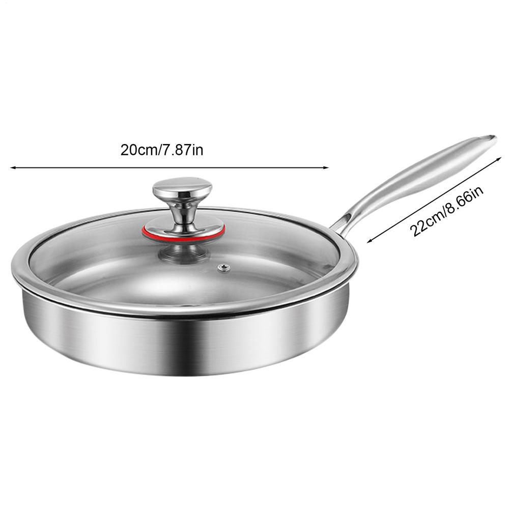 

Titanium Frying Pan with Glass Lid Non-stick Even-Heating Skillet Uncoated Stainless Steel Woks Pan Kitchen Cookware 26/28/30cm