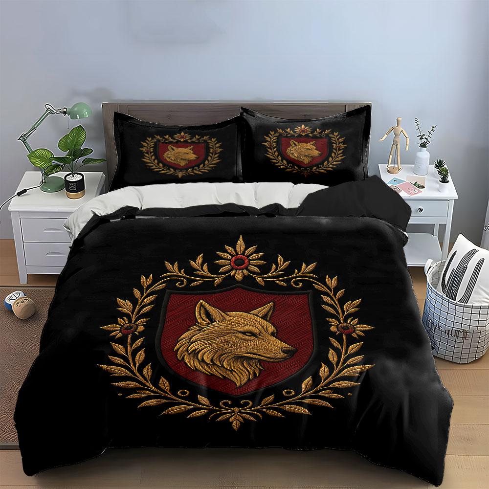 Wolf Emblem Black Bedding Set Bedding Duvet Cover Set Duvet Cover Pillowcases  (1 * Duvet Cover 2 * Pillowcases, without duvet insert)
