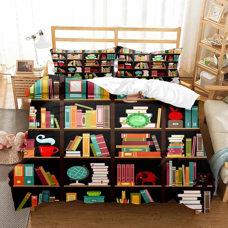 Book Duvet Cover Library Bookshelf Bedding Set Microfiber 3D Print Comforter Cover Full Twin King For Kids Teen With Pillowcases