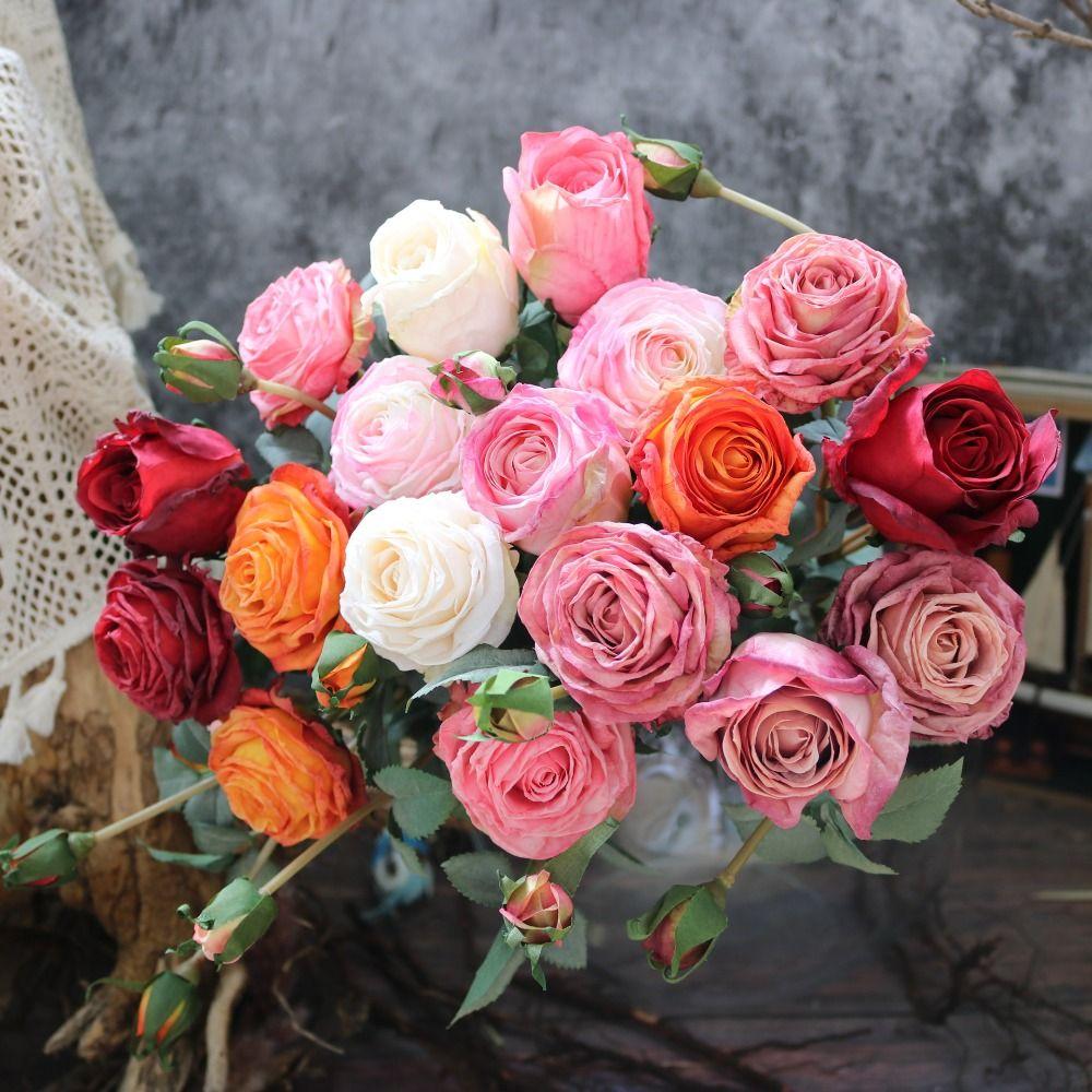 

Wedding Bridal Decoration Indoor Garland Bouquet Artificial Flower Burnt Peony Fake Plant Silk Rose pink-1 head