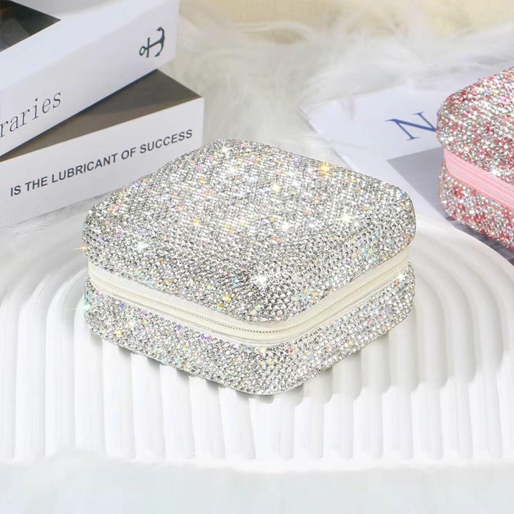 Luxury Travel Earrings Storage Case Square Portable Ring Holder Studded Jewelry Organizer Makeup