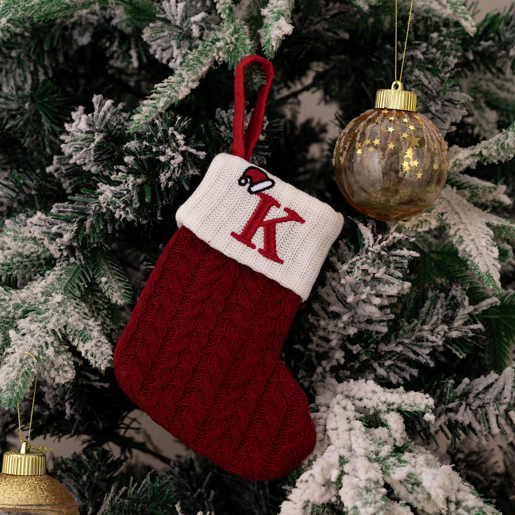 Exquisite Red Knitted Christmas Stockings With Embroidered Letter Designs For Festive Decor