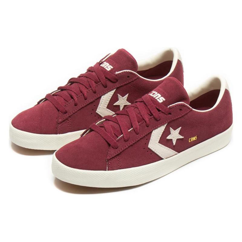 Converse Cons PL Vulc Pro Leather Lace-up Non-slip and Abrasion Resistant Low-Top Board Shoes Unisex Red and White