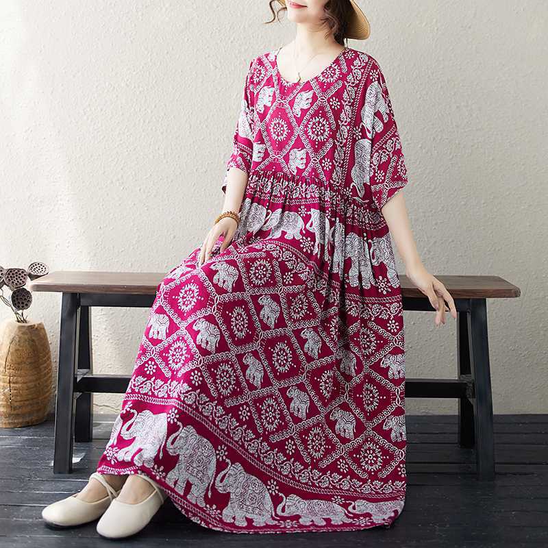 

Круглый вырез Свободный Большой размер 200 фунтов Богемный Литературный Юбка большого клеша One Size красный