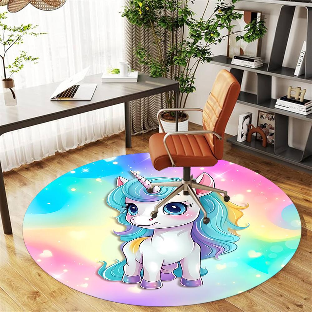 1pc unicorn colorful Round Chair mat Area Rug - Non-Slip, Floor Mat for Office, Bedroom, and Indoor Decor c1125198